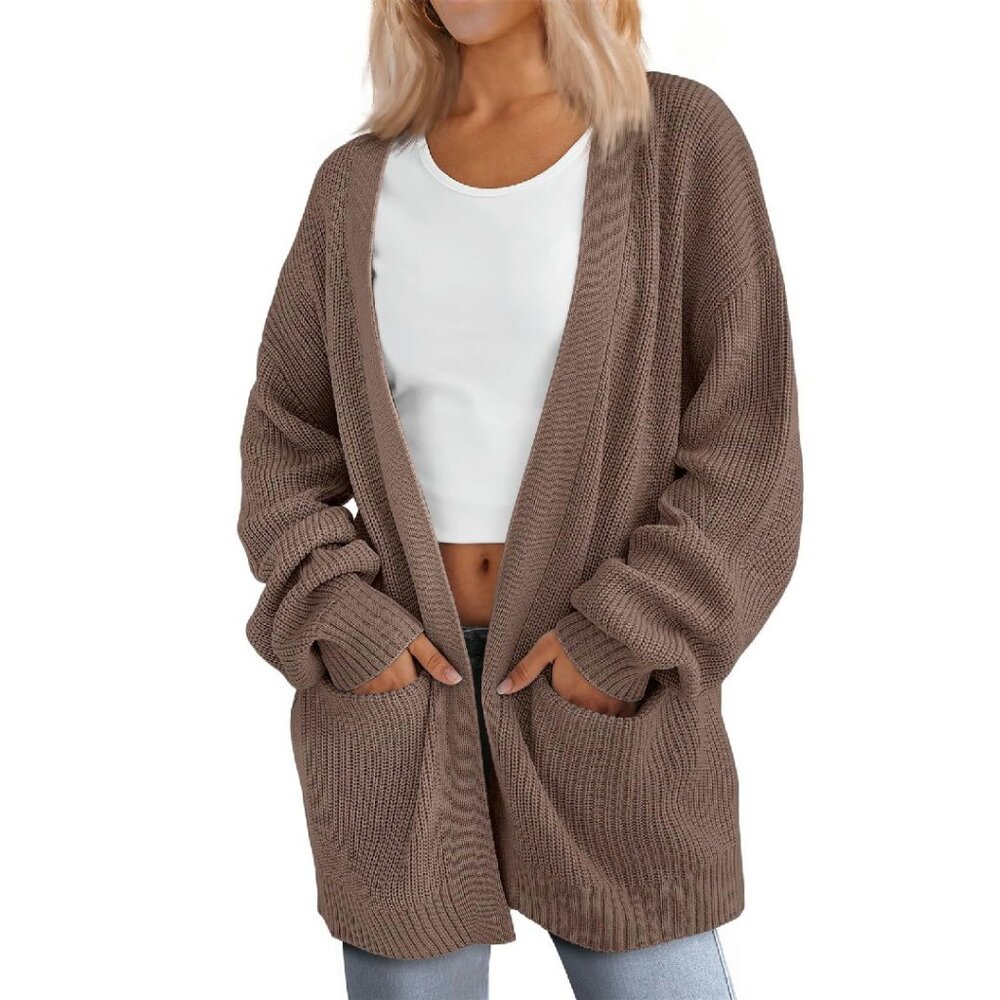 Oversized Knit Cardigan With Pockets, Slouchy Fit, Cuffed Sleeves